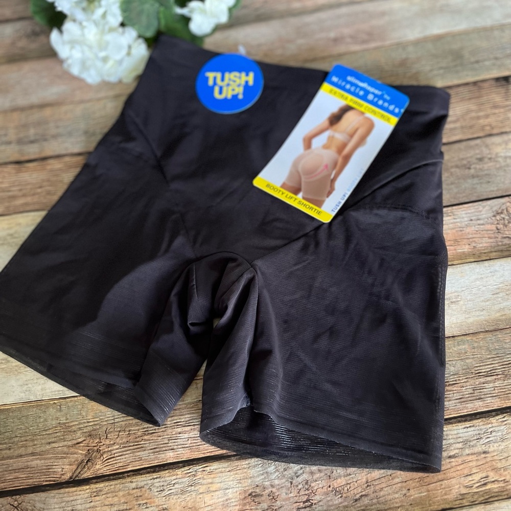 NWT SlimShaper by Miracle Brands Women's Sheer Booty Lift Shortie Black - Picture 5 of 7